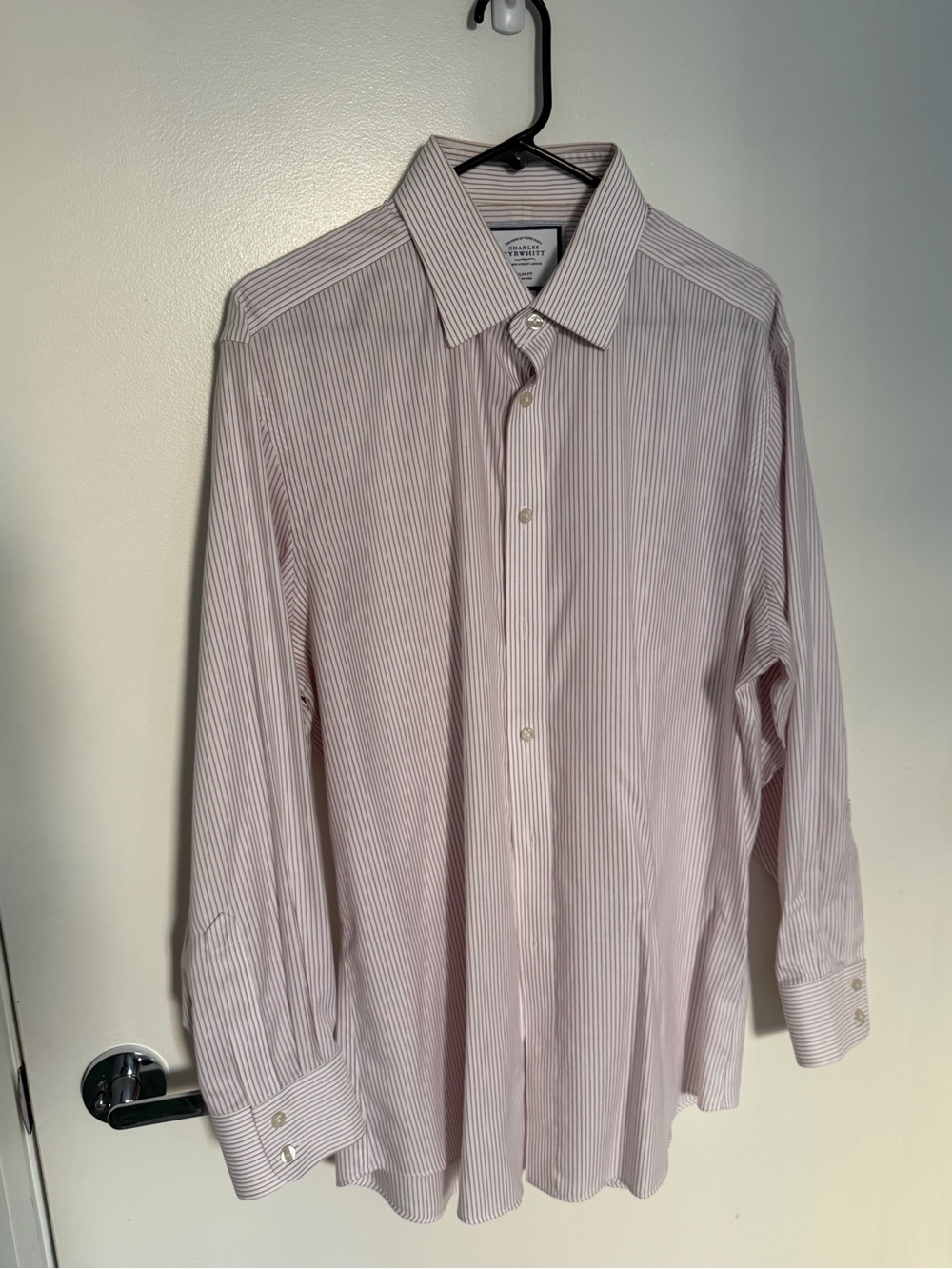 Charles Tyrwhitt Pink and White Pinstripe Men's Dress Shirt